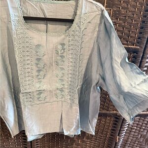 Blue Embroidered Women's Top